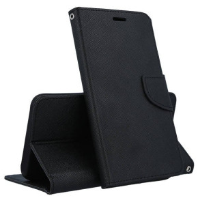 Кожен калъф тефтер със стойка и клипс FLEXI Fancy за Samsung Galaxy S21 FE G990B черен